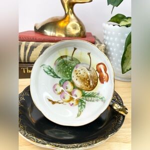 Vintage Teacup Black Nippon Yoko Boeki Japan, Gold Handpainted Lusterware Tea